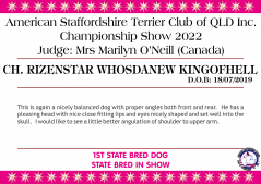 ASTCQ Speciality Show | 5th August, 2022 | Critique | Judge: Mrs Marilyn O'Neill (Canada)